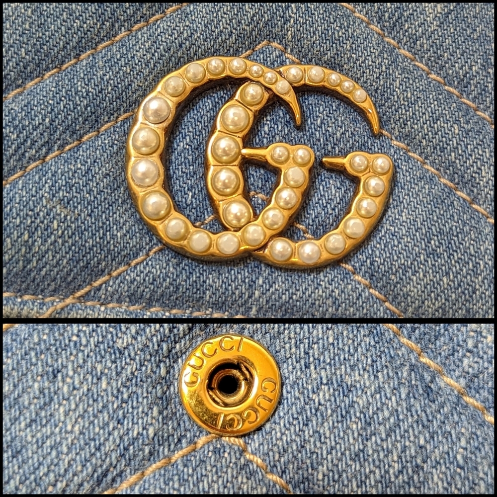 ✨Gucci ✨ marmont GG denim pearly denim long wallet converted to crossbody - Picture 8 of 14